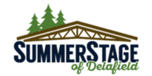 Logo for SummerStage of Delafield, featuring a stylized stage roof silhouette and two evergreen trees.